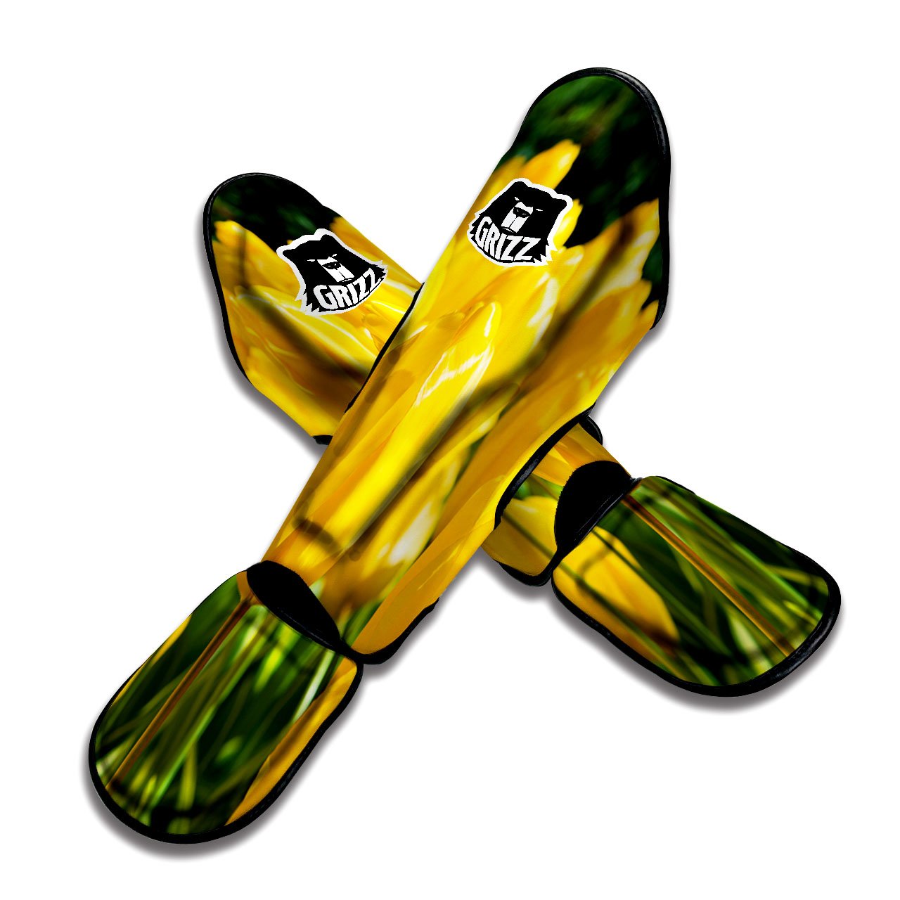 Tulip Yellow Print Muay Thai Shin Guards-grizzshop