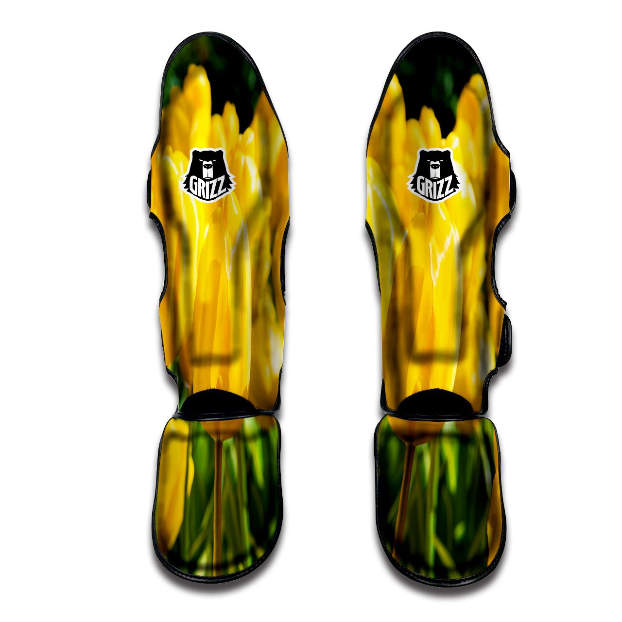 Tulip Yellow Print Muay Thai Shin Guards-grizzshop