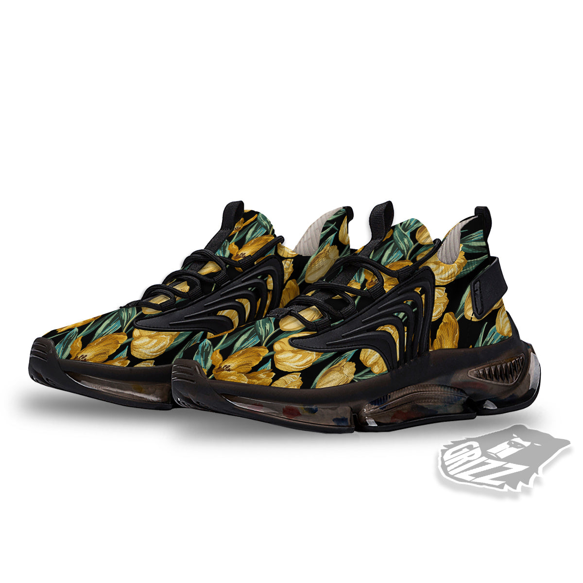 Tulip Yellow Print Pattern Black Gym Shoes-grizzshop