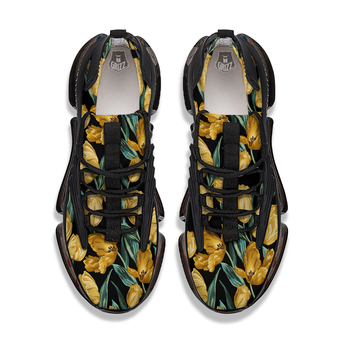 Tulip Yellow Print Pattern Black Gym Shoes-grizzshop