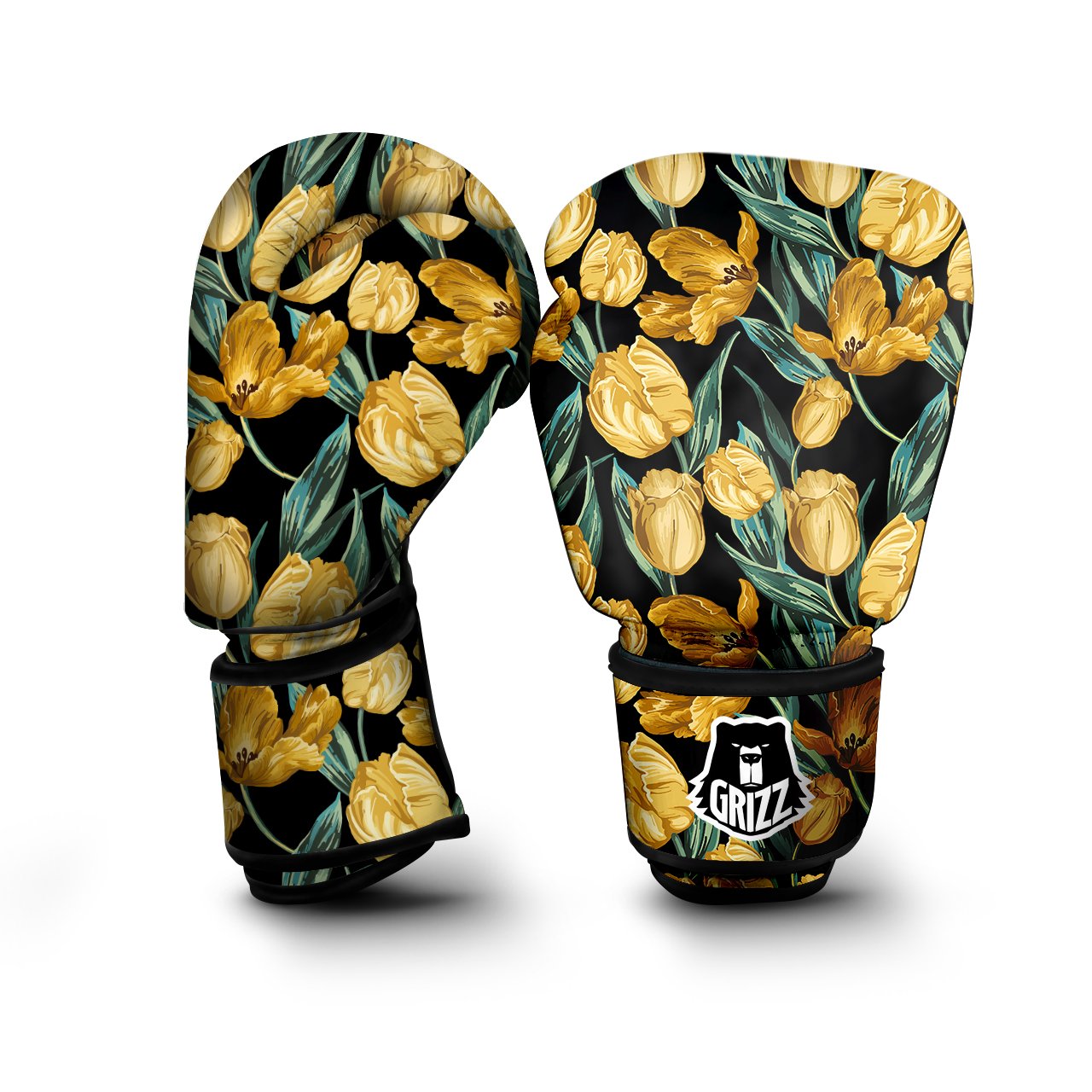 Tulip Yellow Print Pattern Boxing Gloves-grizzshop
