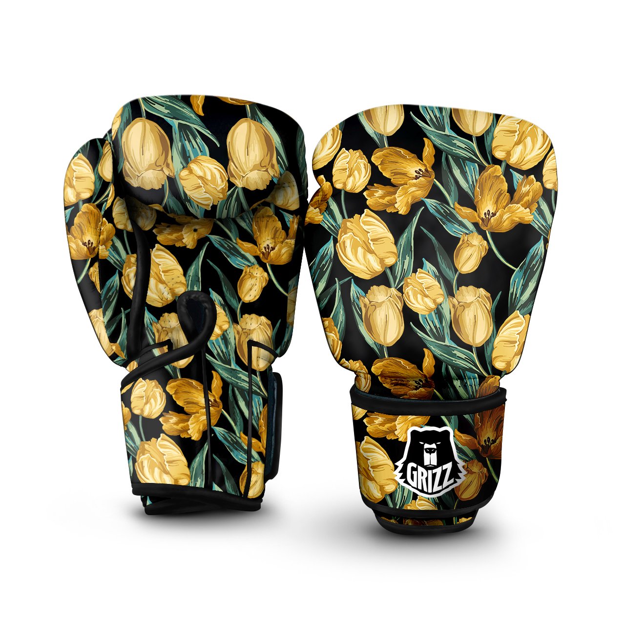 Tulip Yellow Print Pattern Boxing Gloves-grizzshop