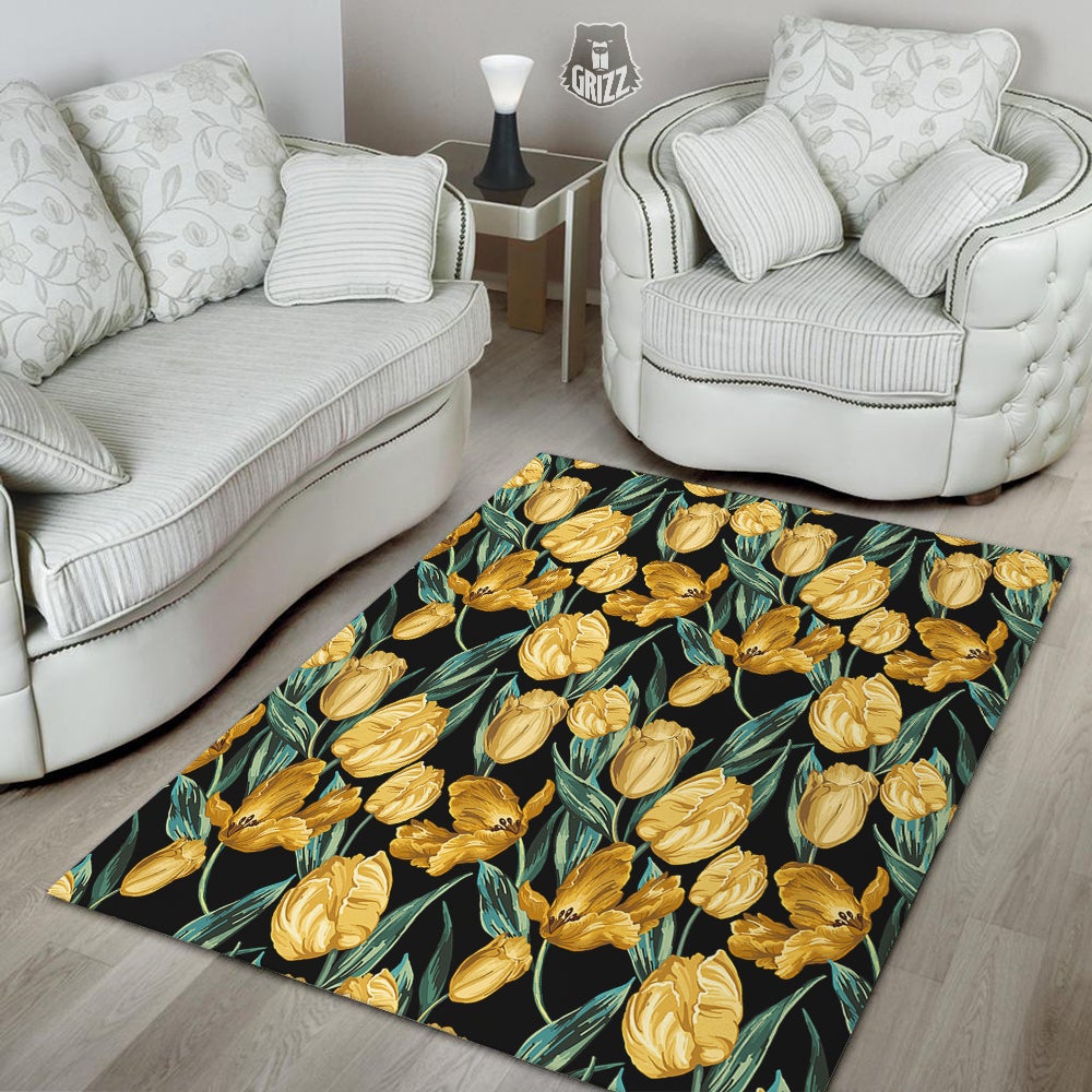 Tulip Yellow Print Pattern Floor Mat-grizzshop