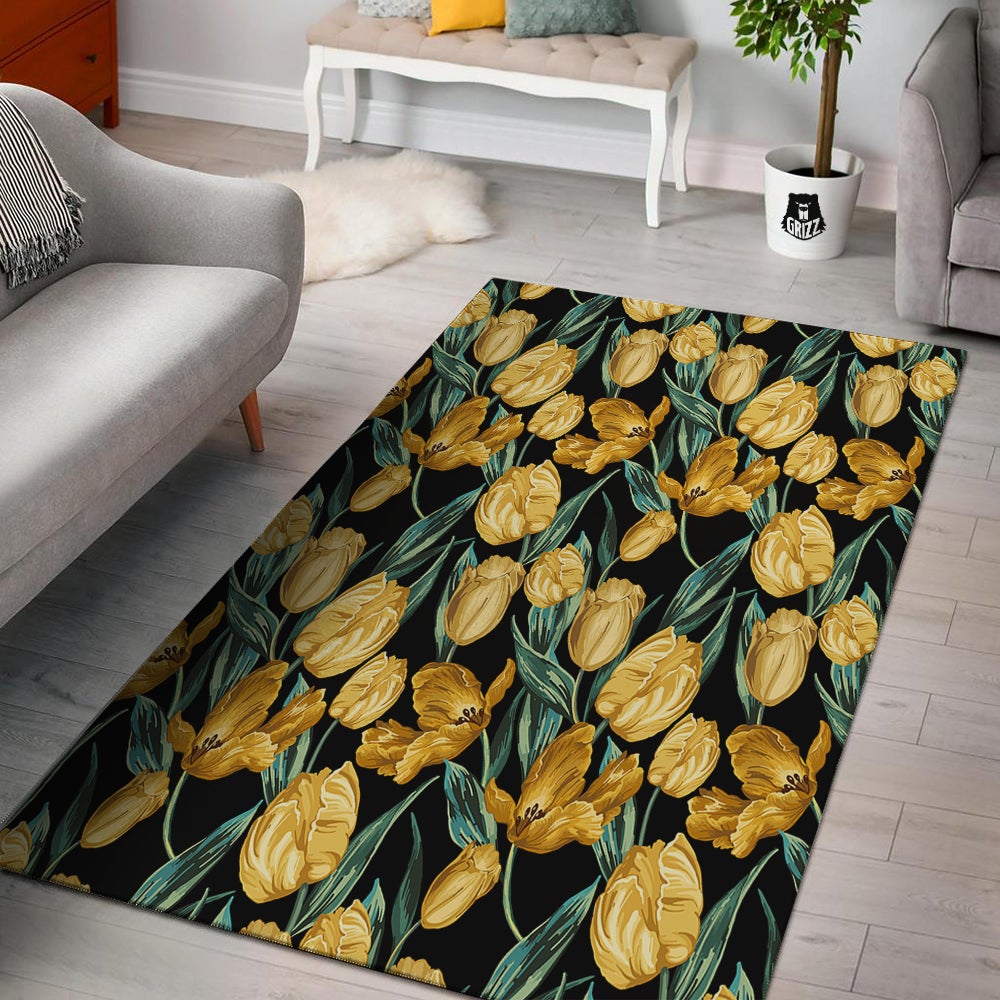 Tulip Yellow Print Pattern Floor Mat-grizzshop