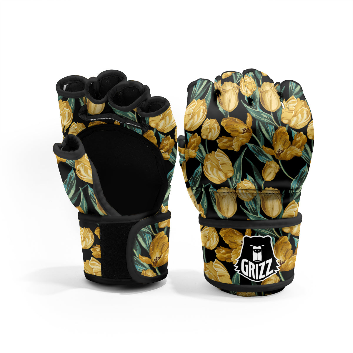 Tulip Yellow Print Pattern MMA Gloves-grizzshop