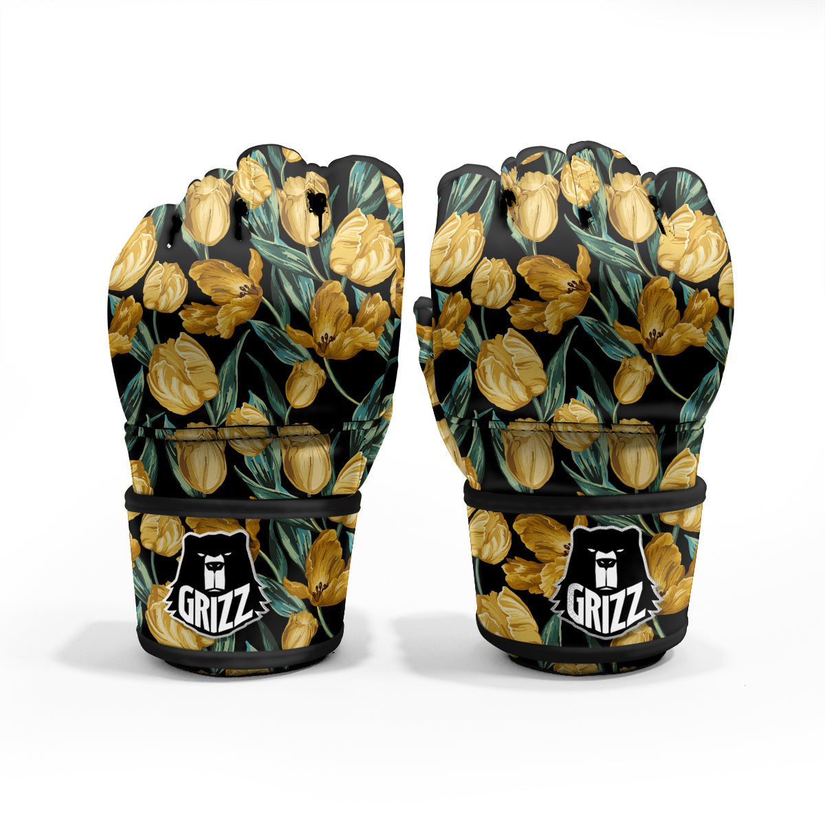 Tulip Yellow Print Pattern MMA Gloves-grizzshop
