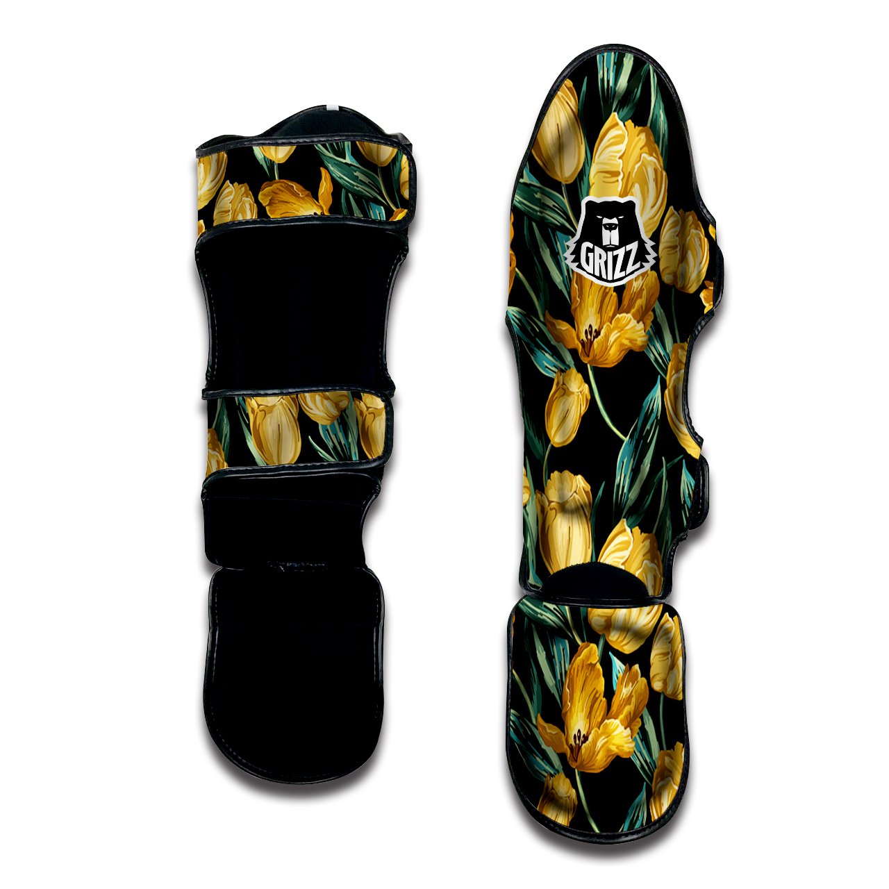 Tulip Yellow Print Pattern Muay Thai Shin Guards-grizzshop