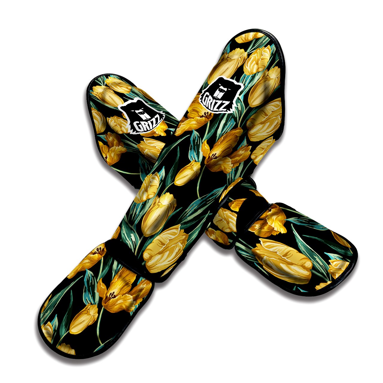 Tulip Yellow Print Pattern Muay Thai Shin Guards-grizzshop