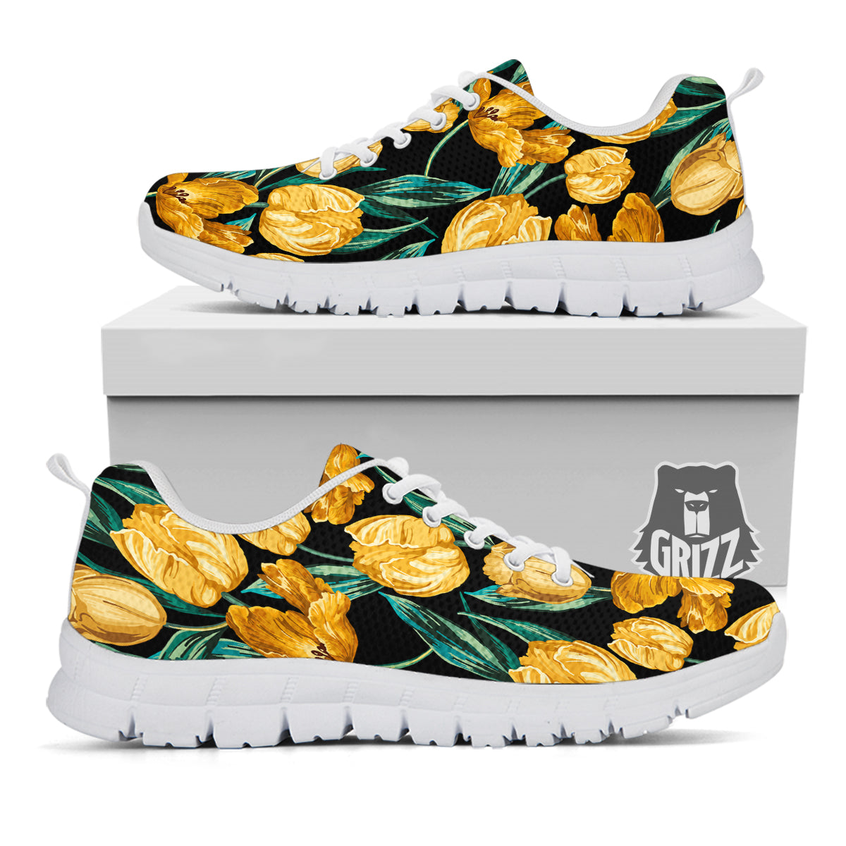 Tulip Yellow Print Pattern White Sneaker-grizzshop