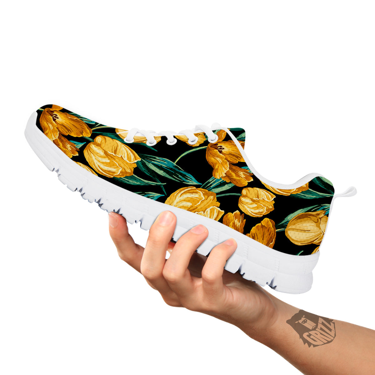 Tulip Yellow Print Pattern White Sneaker-grizzshop