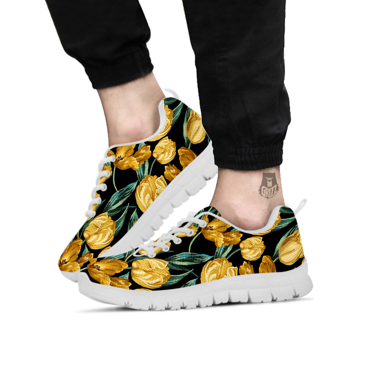 Tulip Yellow Print Pattern White Sneaker-grizzshop
