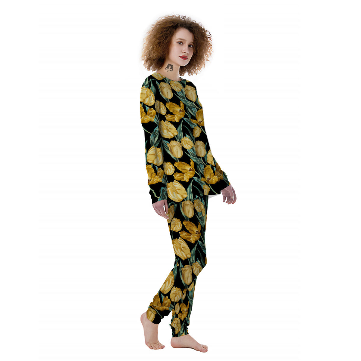 Tulip Yellow Print Pattern Women's Pajamas-grizzshop