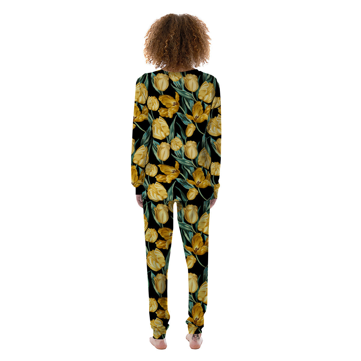 Tulip Yellow Print Pattern Women's Pajamas-grizzshop