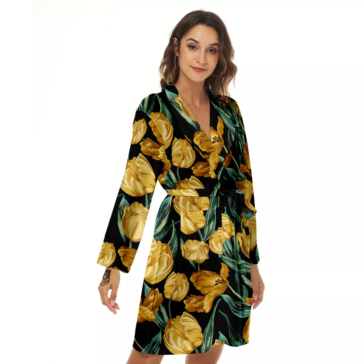 Tulip Yellow Print Pattern Women's Robe-grizzshop