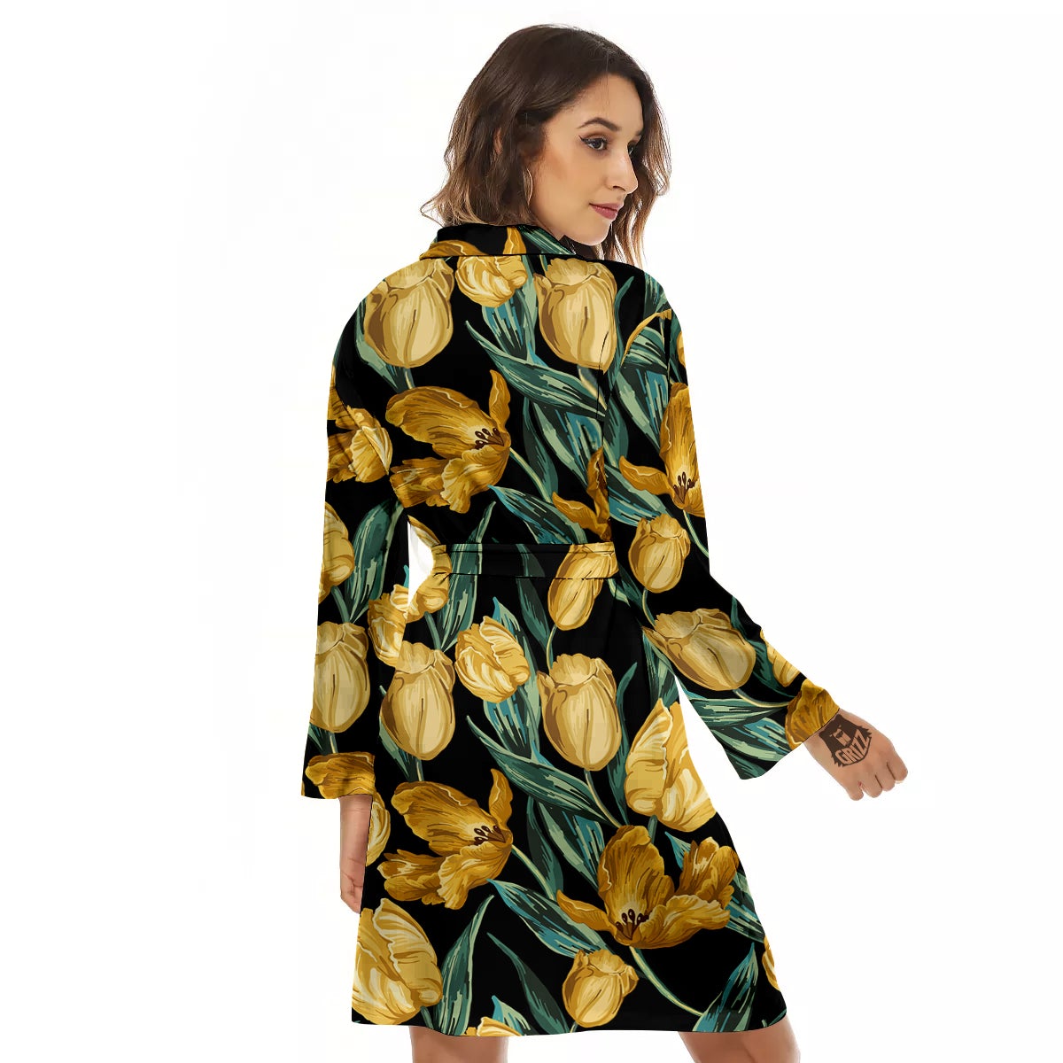 Tulip Yellow Print Pattern Women's Robe-grizzshop