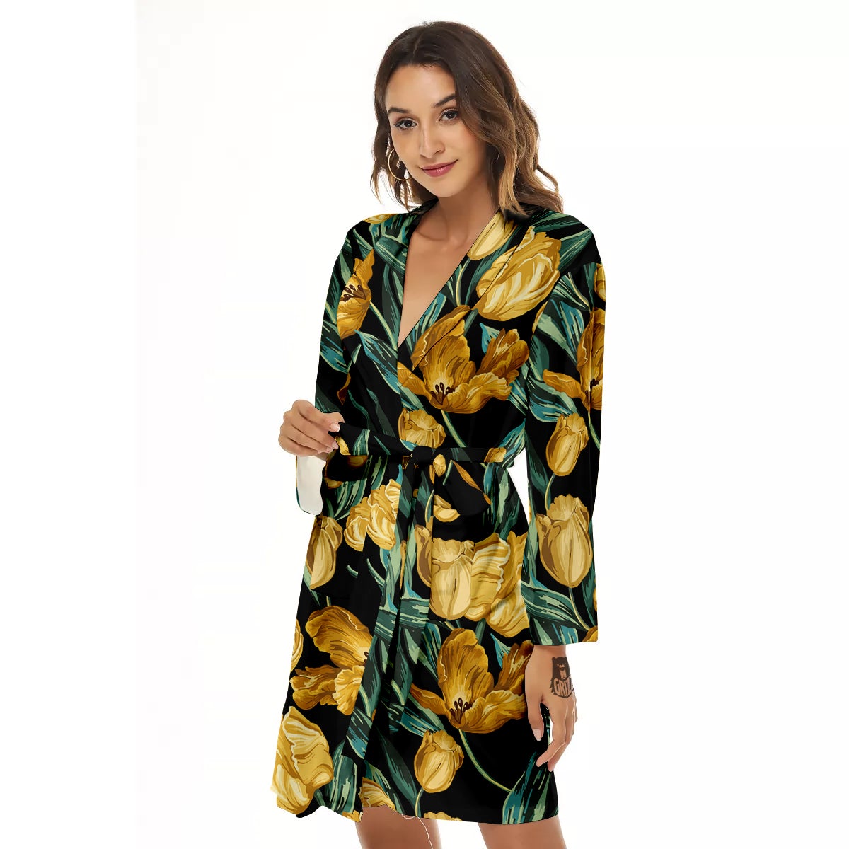 Tulip Yellow Print Pattern Women's Robe-grizzshop