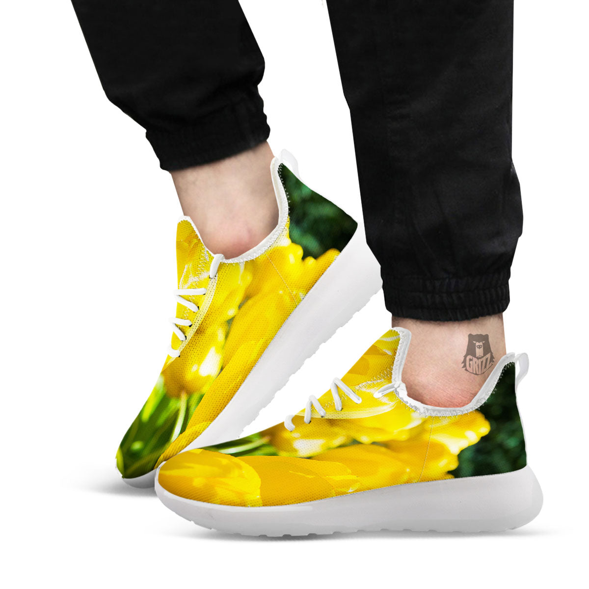 Tulip Yellow Print White Athletic Shoes-grizzshop