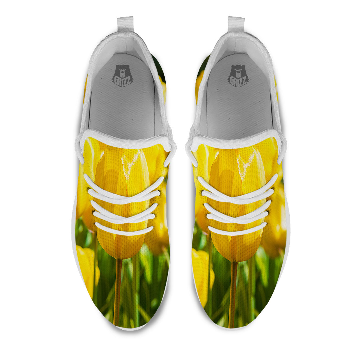 Tulip Yellow Print White Athletic Shoes-grizzshop