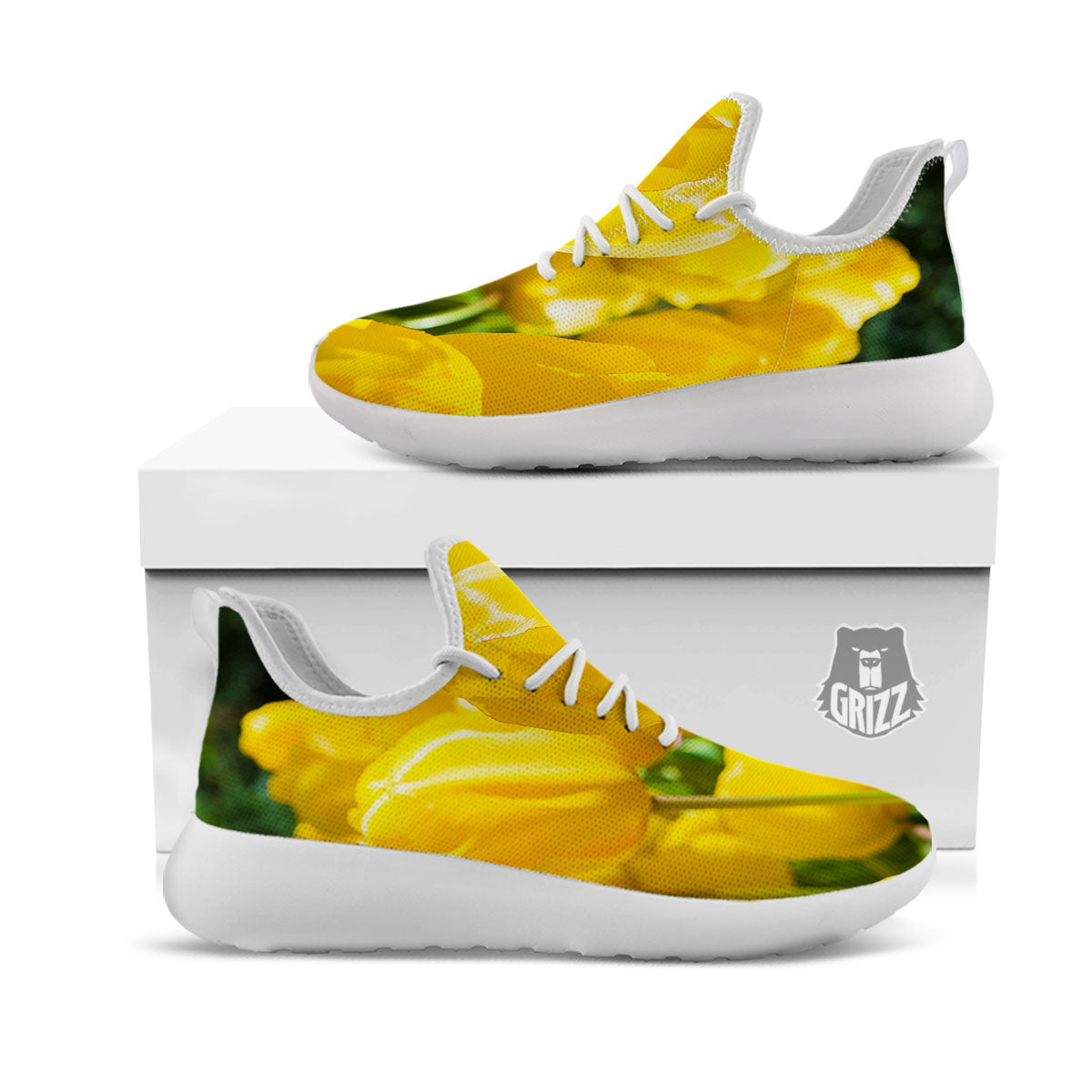 Tulip Yellow Print White Athletic Shoes-grizzshop