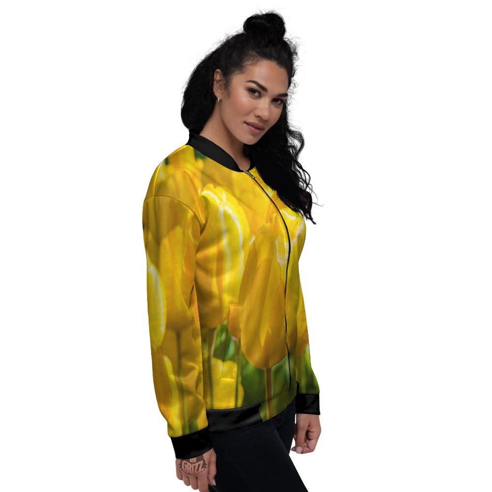 Tulip Yellow Print Women's Bomber Jacket-grizzshop