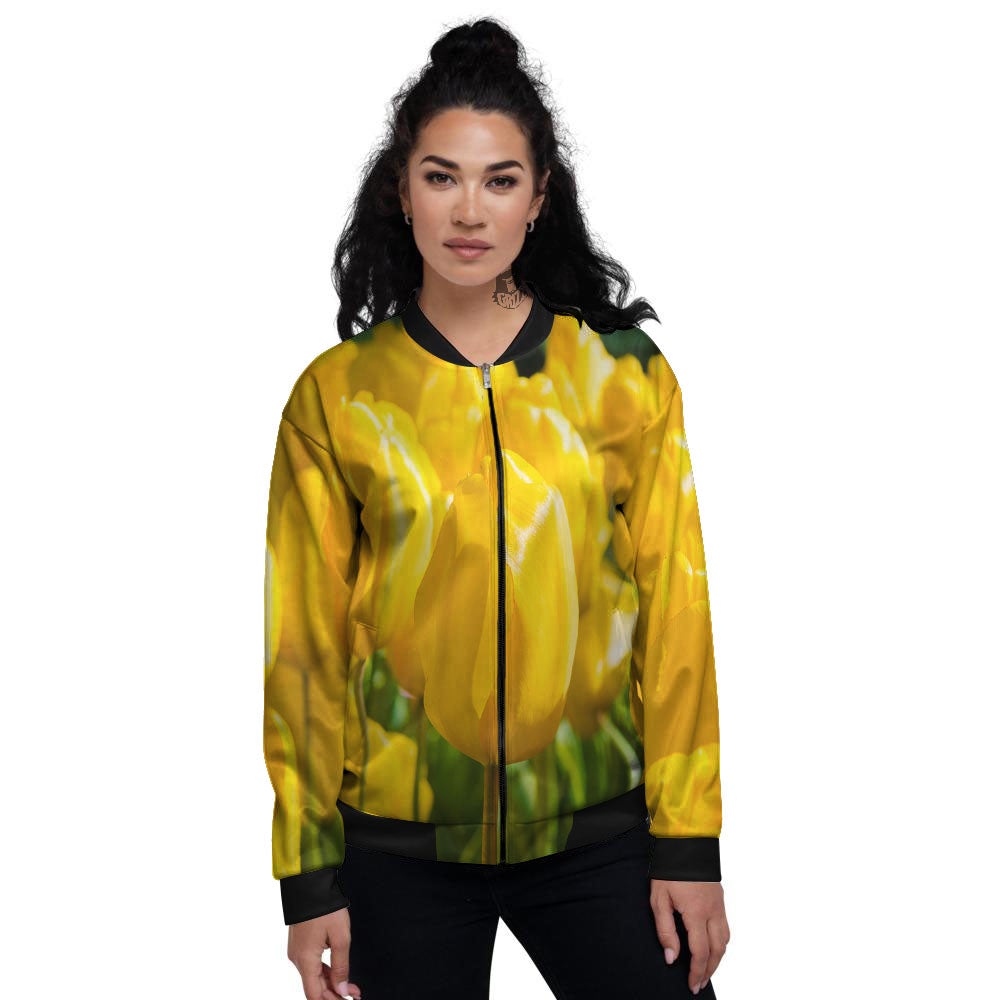 Tulip Yellow Print Women's Bomber Jacket-grizzshop