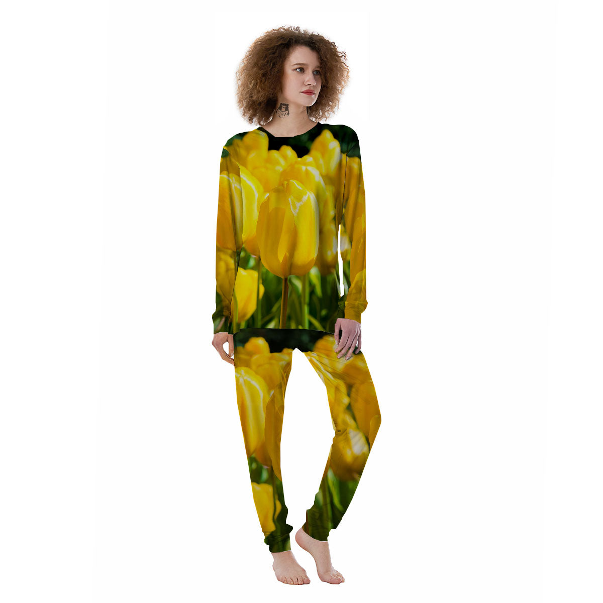 Tulip Yellow Print Women's Pajamas-grizzshop