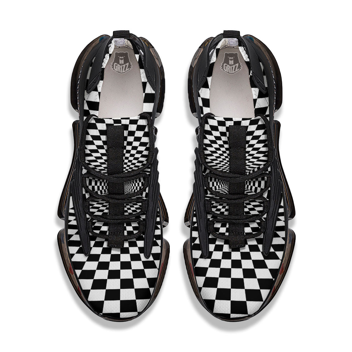 Tunnel Illusion White And Black Print Black Gym Shoes-grizzshop