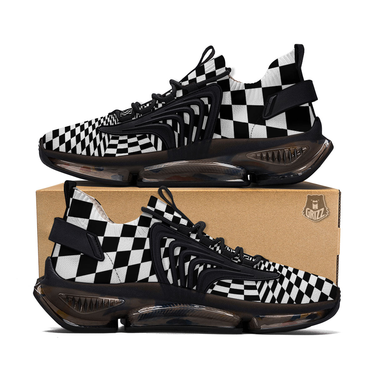 Tunnel Illusion White And Black Print Black Gym Shoes-grizzshop