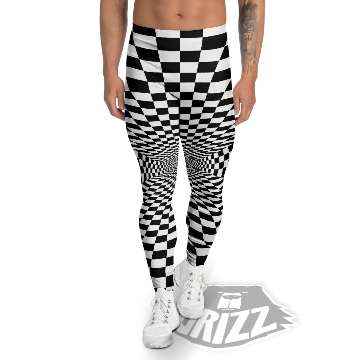 Tunnel Illusion White And Black Print Men's Leggings-grizzshop