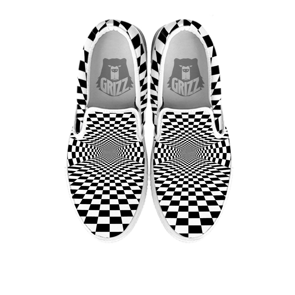 Tunnel Illusion White And Black Print White Slip On Shoes-grizzshop