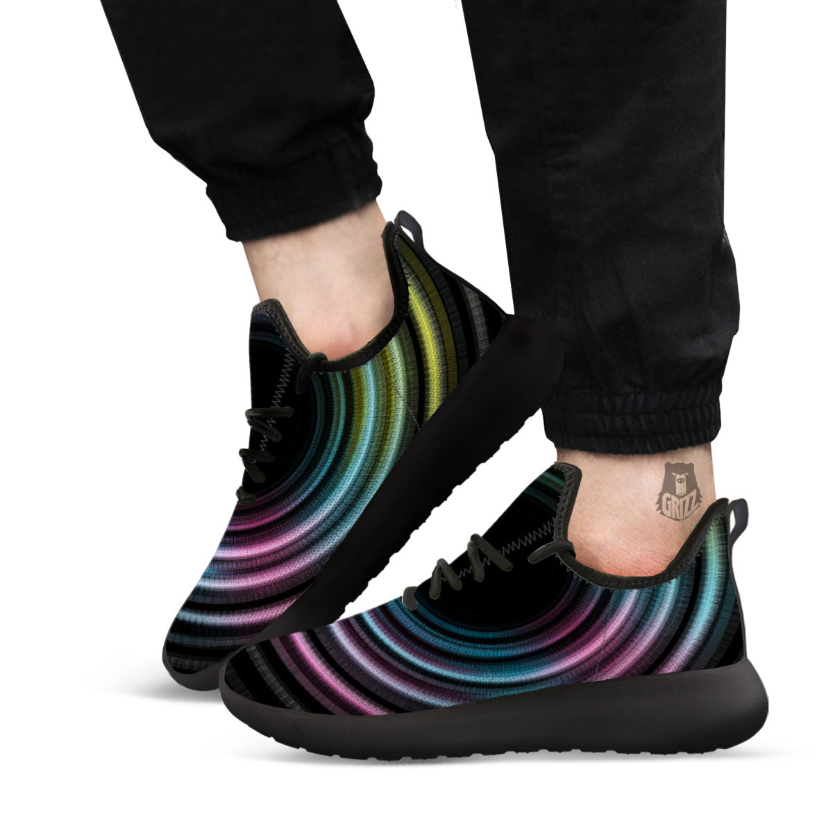 Tunnel Lights Teal And Pink Print Black Athletic Shoes-grizzshop