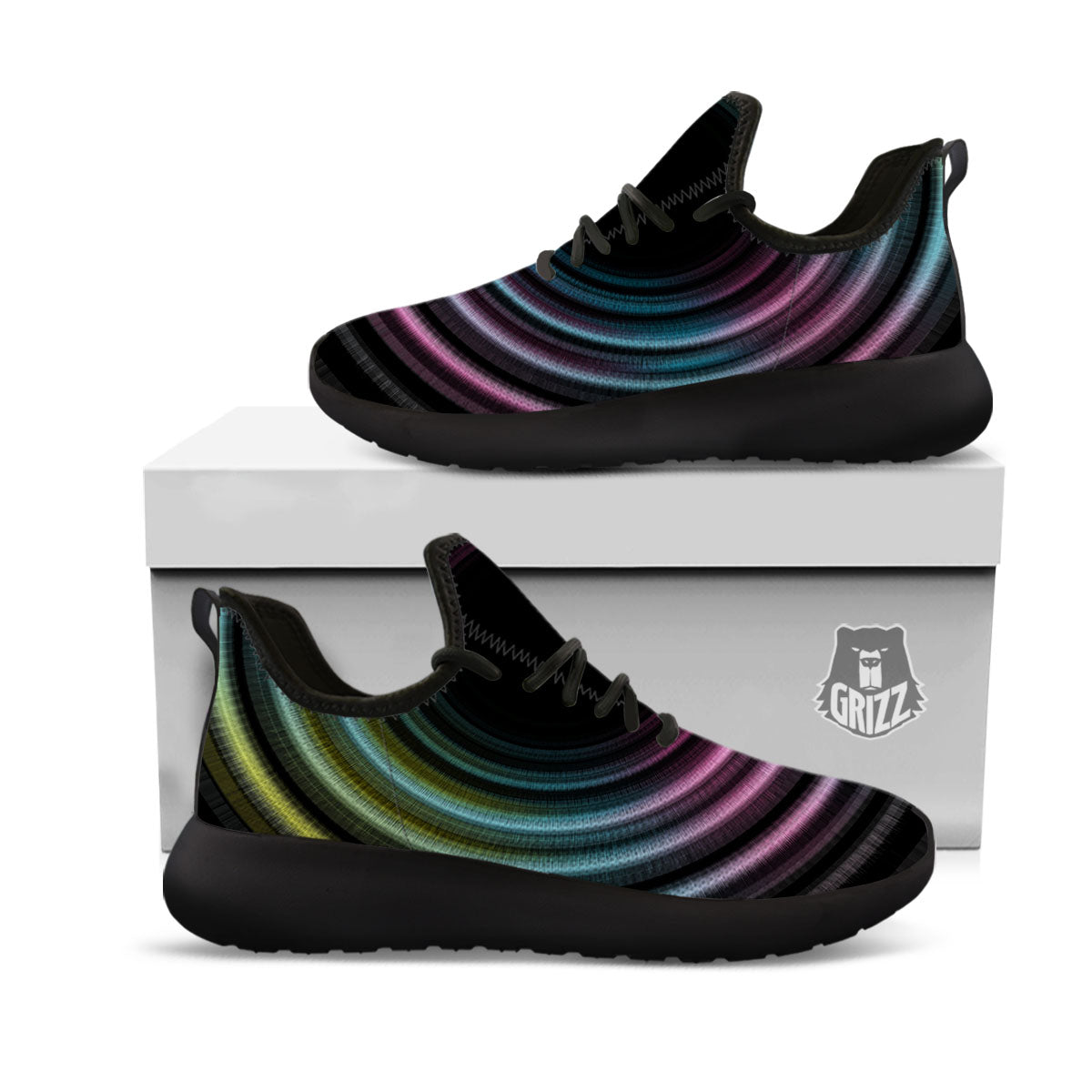 Tunnel Lights Teal And Pink Print Black Athletic Shoes-grizzshop