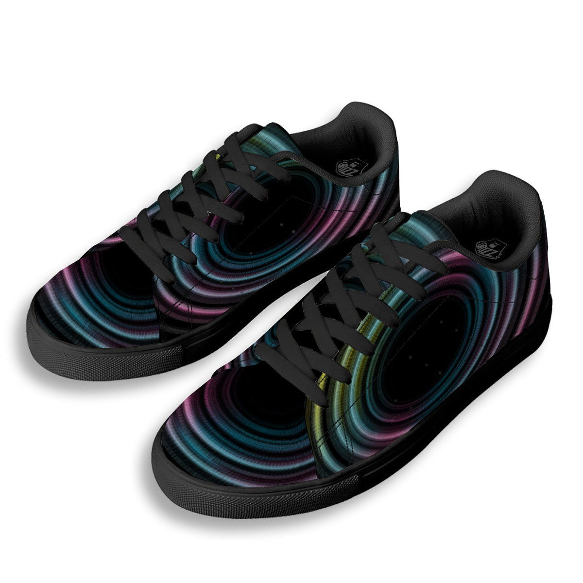 Tunnel Lights Teal And Pink Print Black Low Top Sneakers-grizzshop