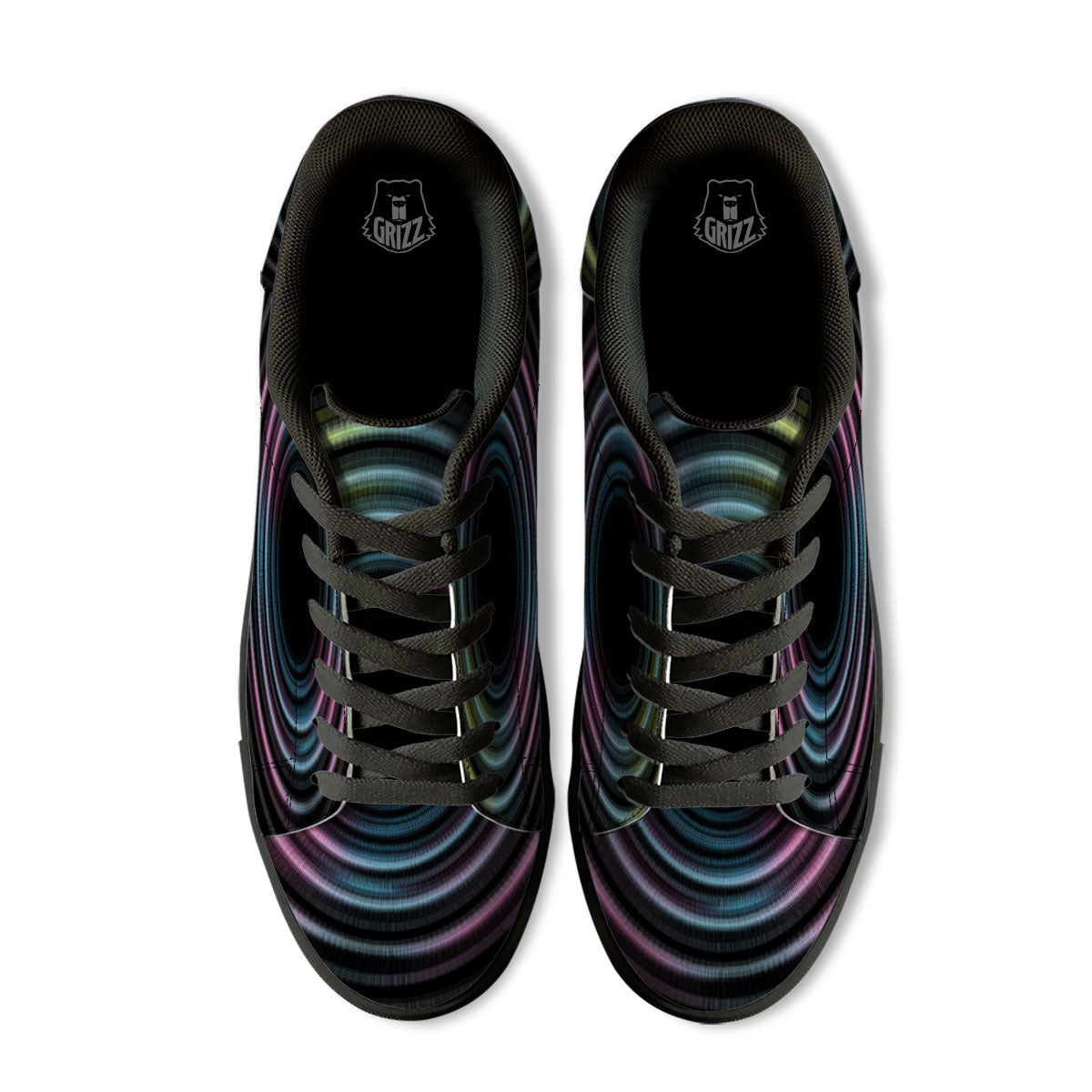 Tunnel Lights Teal And Pink Print Black Low Top Sneakers-grizzshop