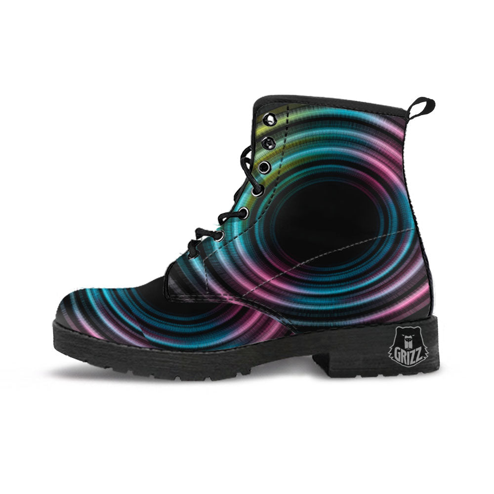 Tunnel Lights Teal And Pink Print Leather Boots-grizzshop