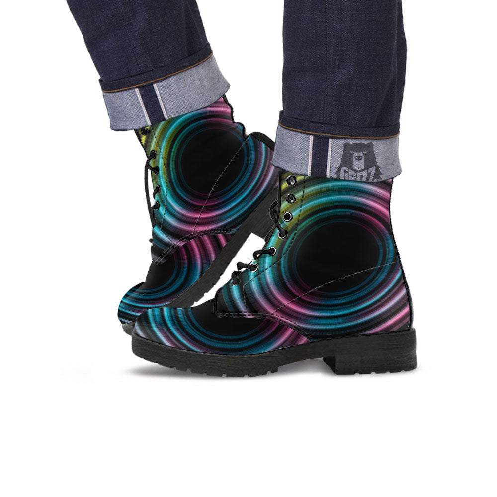 Tunnel Lights Teal And Pink Print Leather Boots-grizzshop