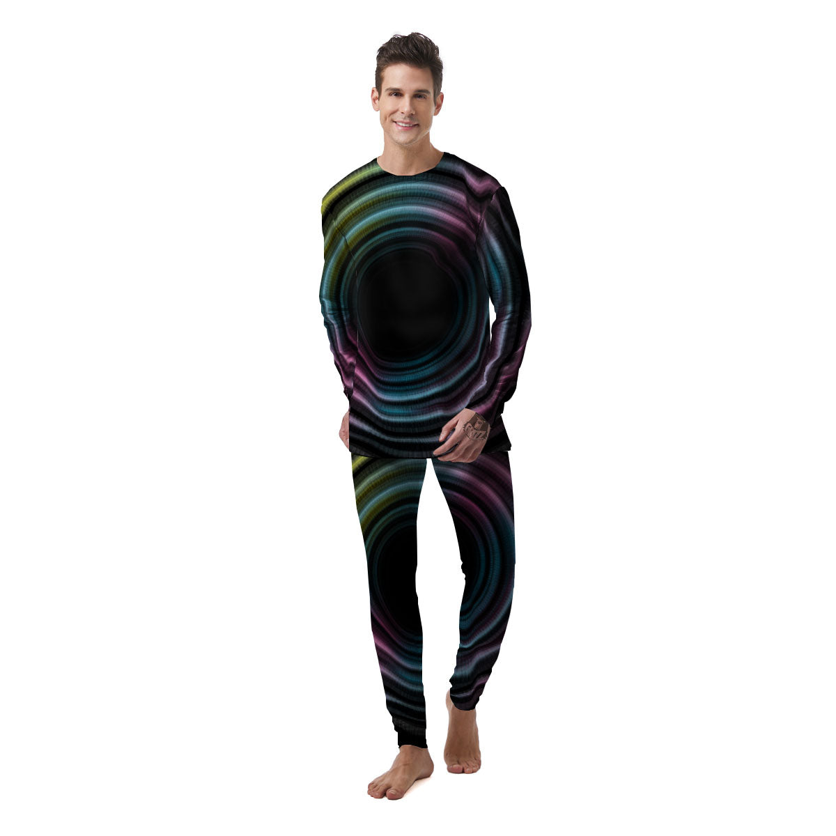 Tunnel Lights Teal And Pink Print Men's Pajamas-grizzshop