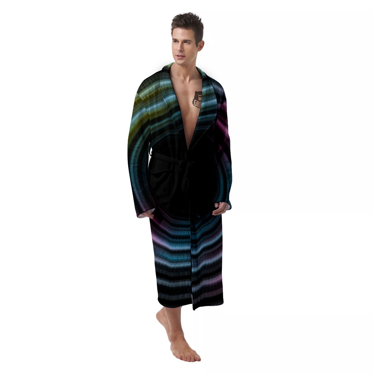 Tunnel Lights Teal And Pink Print Men's Robe-grizzshop