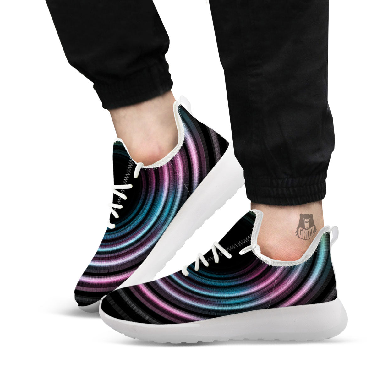 Tunnel Lights Teal And Pink Print White Athletic Shoes-grizzshop