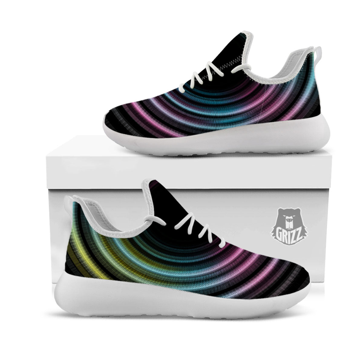 Tunnel Lights Teal And Pink Print White Athletic Shoes-grizzshop