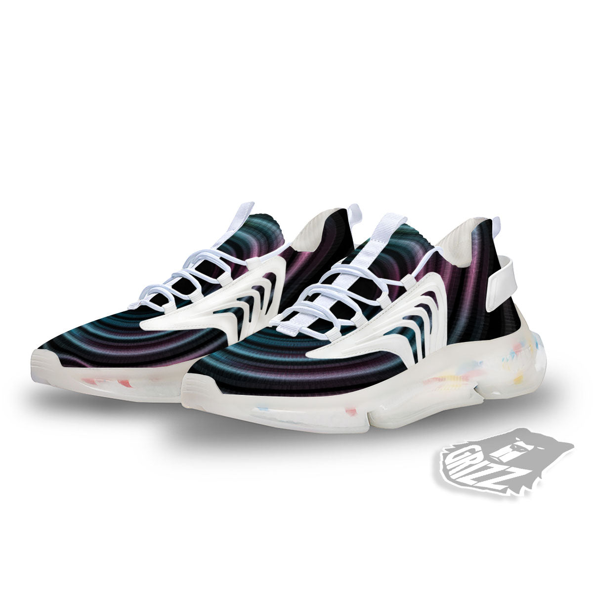 Tunnel Lights Teal And Pink Print White Gym Shoes-grizzshop