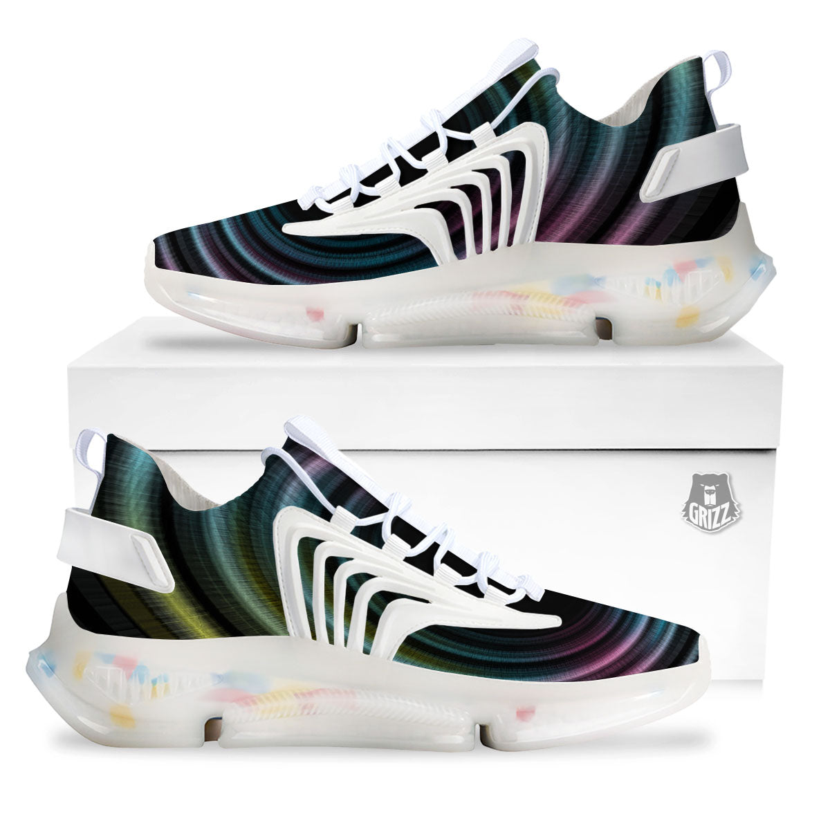Tunnel Lights Teal And Pink Print White Gym Shoes-grizzshop