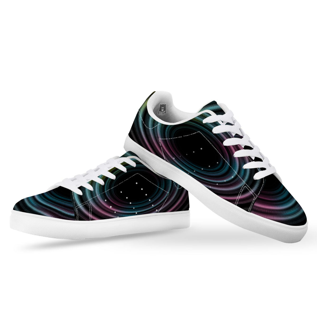 Tunnel Lights Teal And Pink Print White Low Top Sneakers-grizzshop