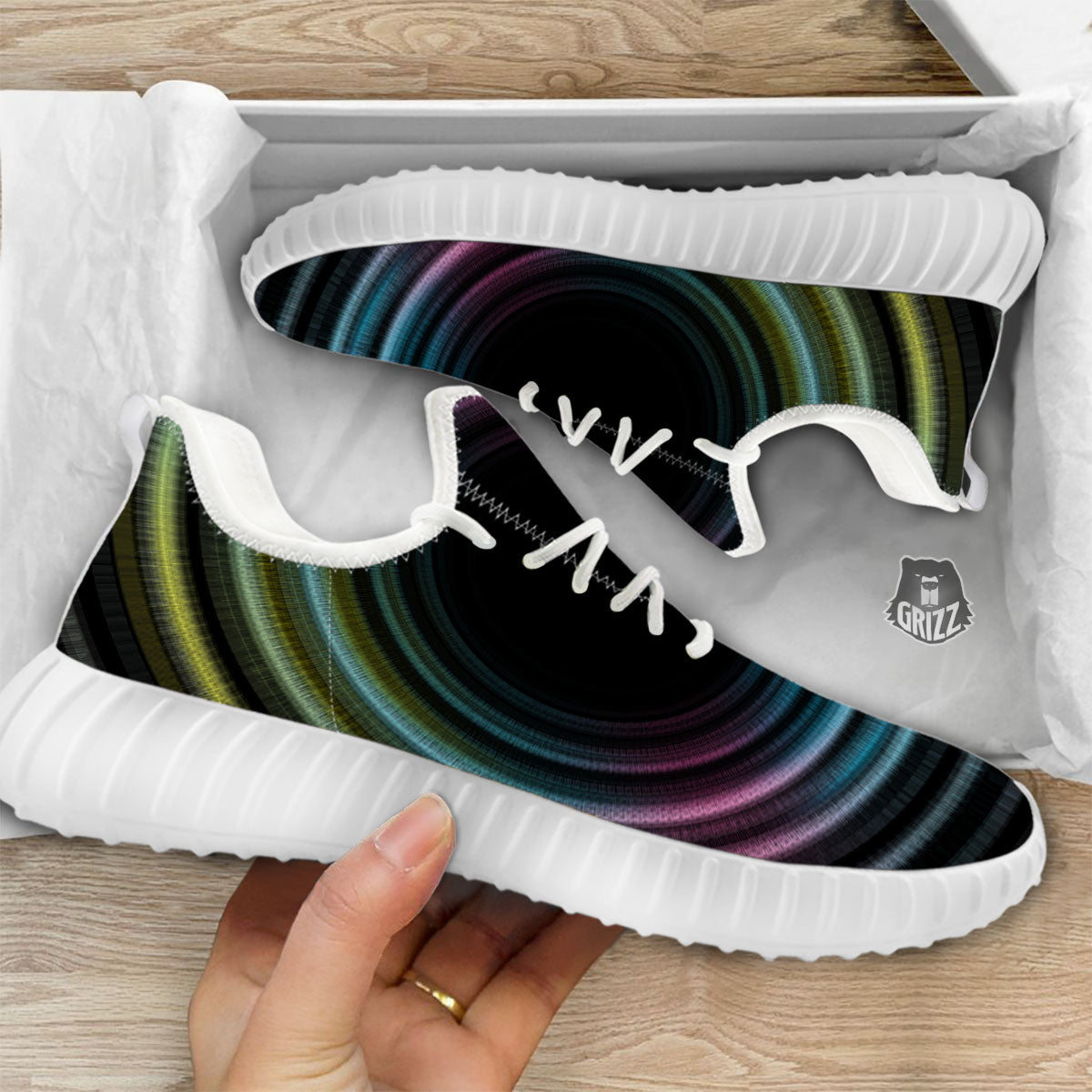 Tunnel Lights Teal And Pink Print White Walking Shoes-grizzshop