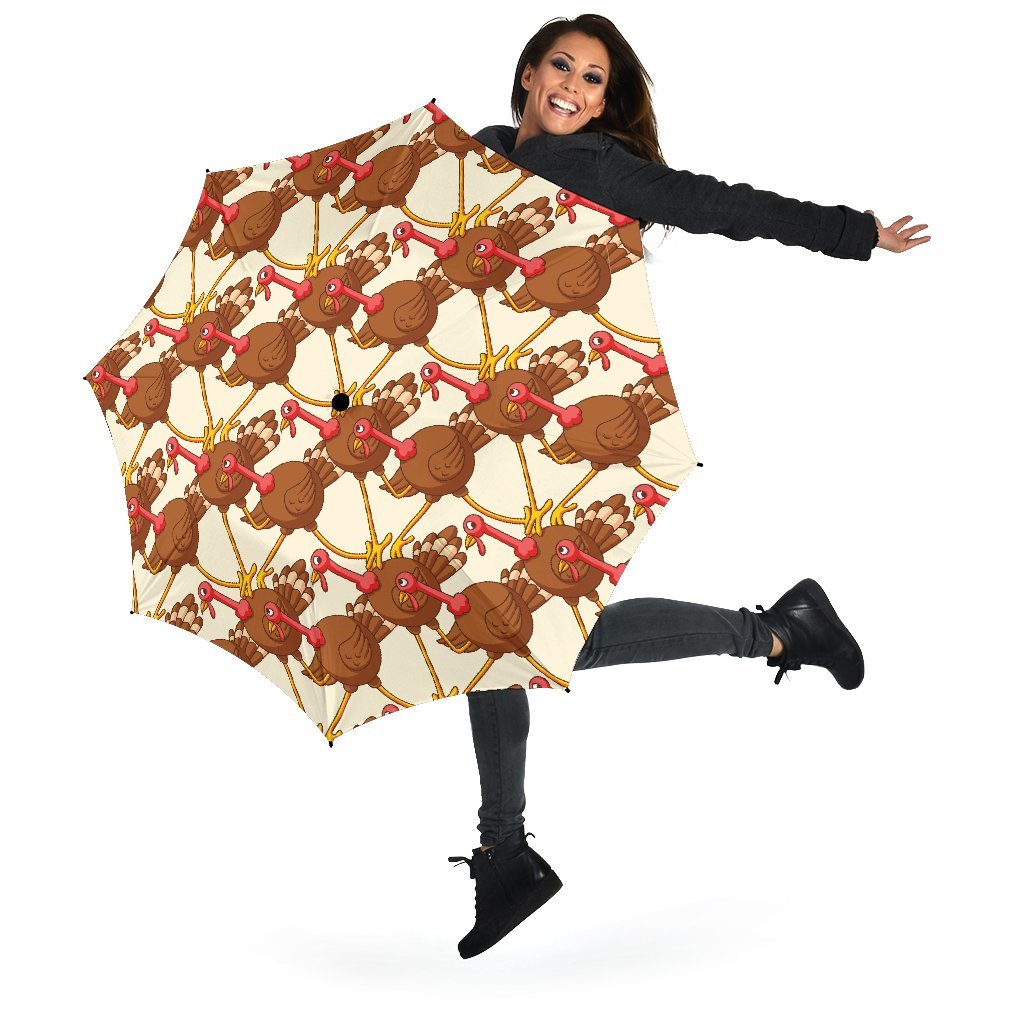 Turkey Thankgiving Pattern Print Automatic Foldable Umbrella-grizzshop