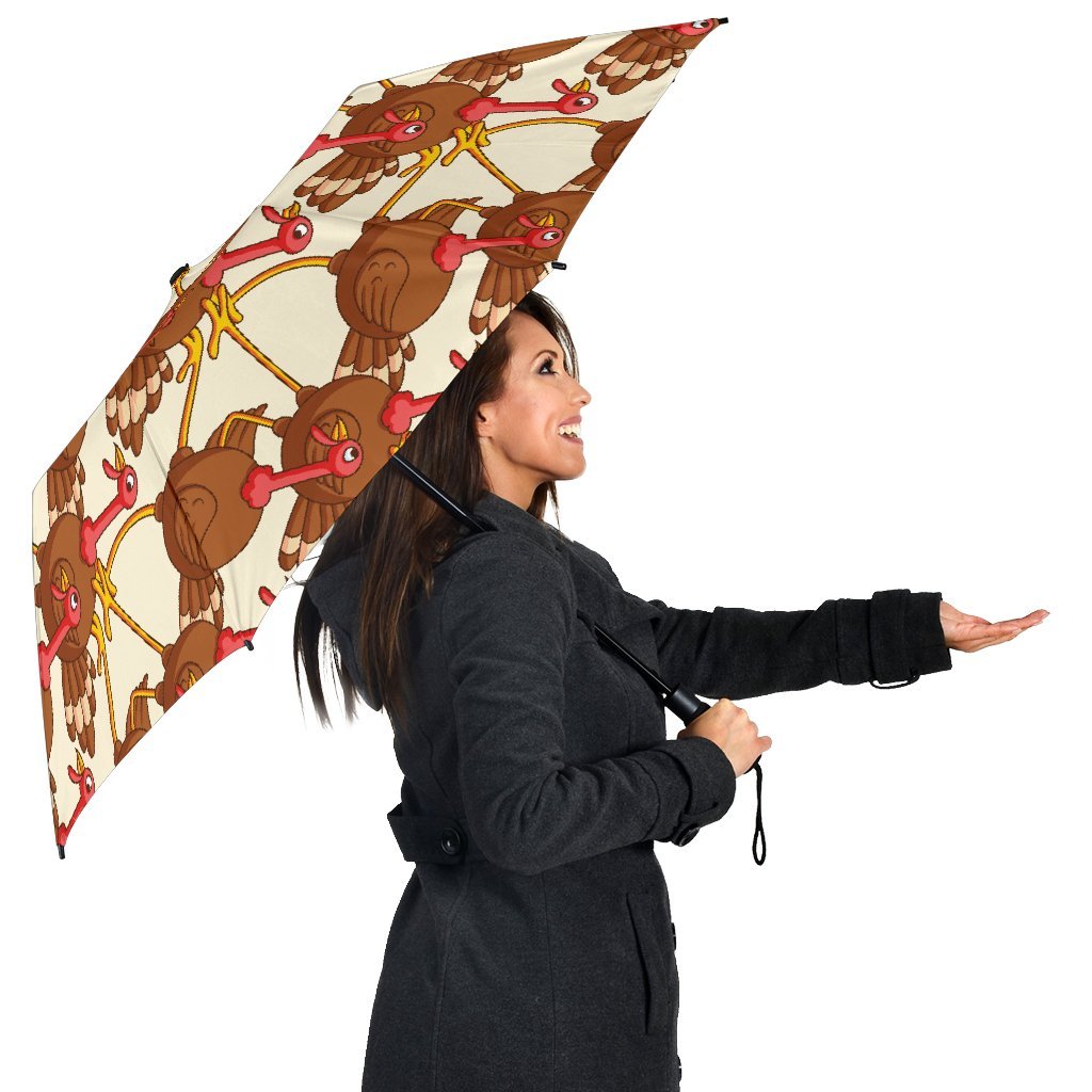 Turkey Thankgiving Pattern Print Automatic Foldable Umbrella-grizzshop