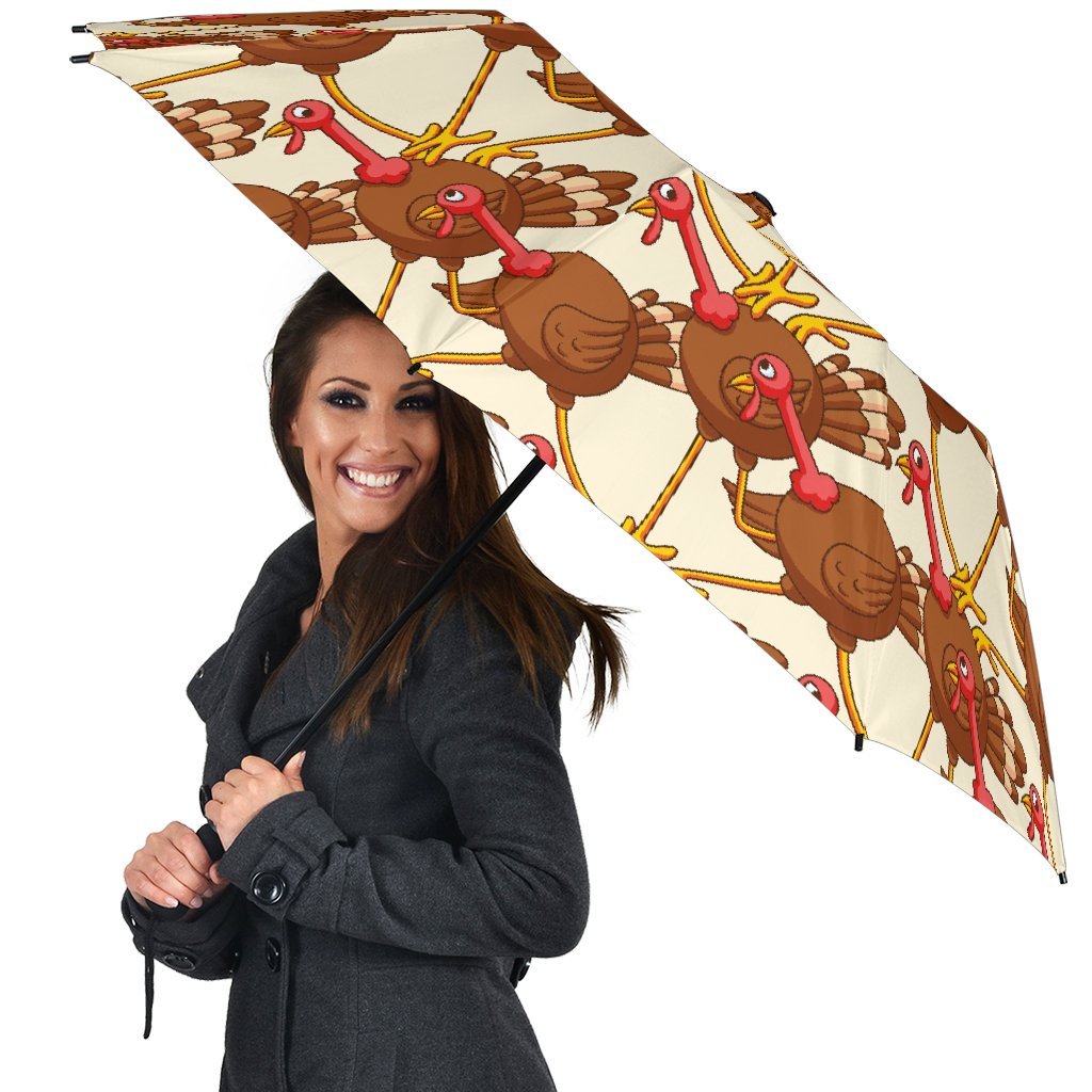 Turkey Thankgiving Pattern Print Automatic Foldable Umbrella-grizzshop