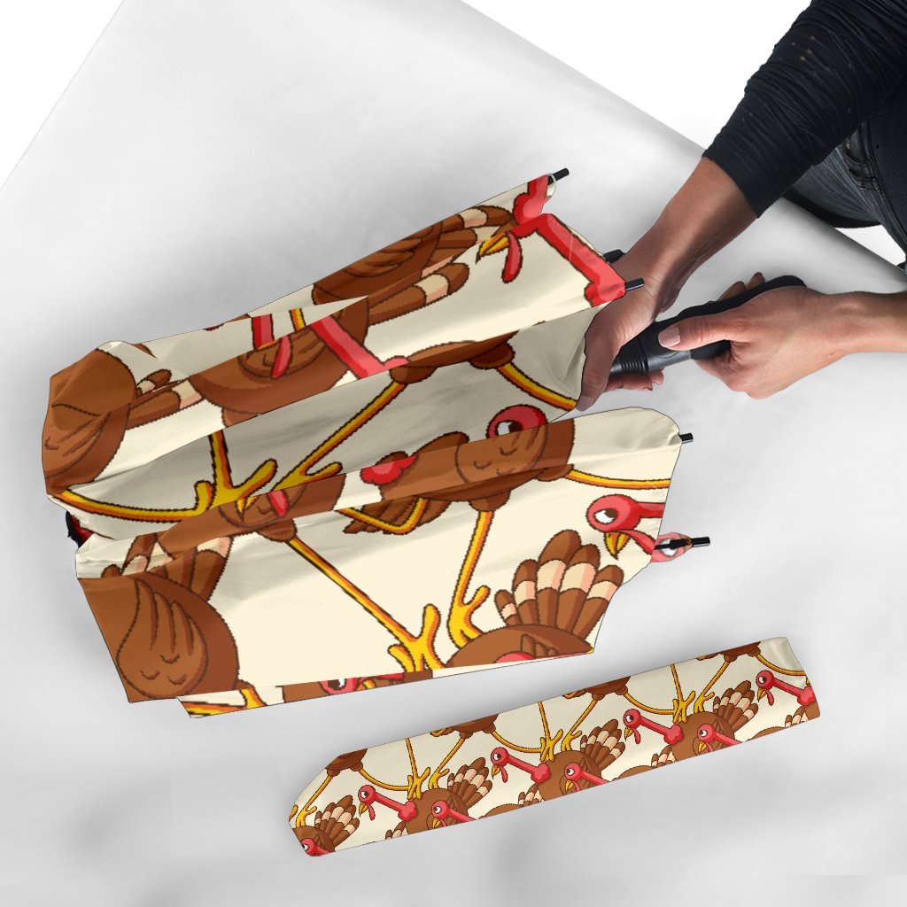 Turkey Thankgiving Pattern Print Automatic Foldable Umbrella-grizzshop
