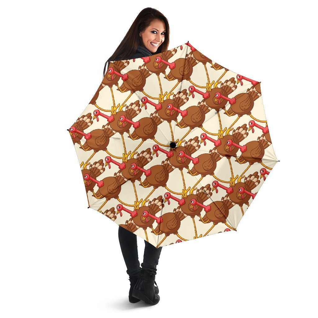 Turkey Thankgiving Pattern Print Automatic Foldable Umbrella-grizzshop