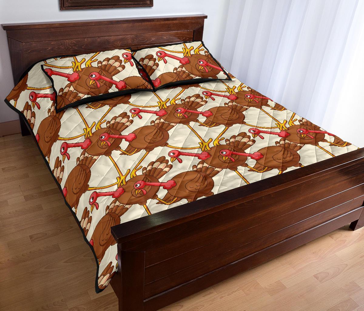 Turkey Thankgiving Pattern Print Bed Set Quilt-grizzshop